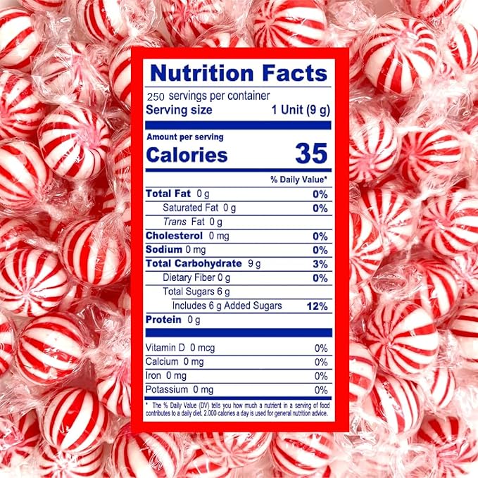 Peppermint Hard Candy 5 Pound Bulk Jumbo Peppermint Candy Balls, Approx 250 Individually Wrapped Mint Balls for Office Bowls, Christmas Candy Jars, and Holiday Party Favors