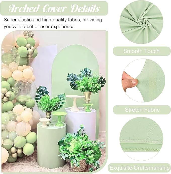 Metal Arch Stand and Cover Set,1 Sage Green Spandex Fitted Backdrop with 1 Gold Wedding Arched Stand Frame for Parties Birthday Baby Shower Bridal Banquet Decoration (4FT)