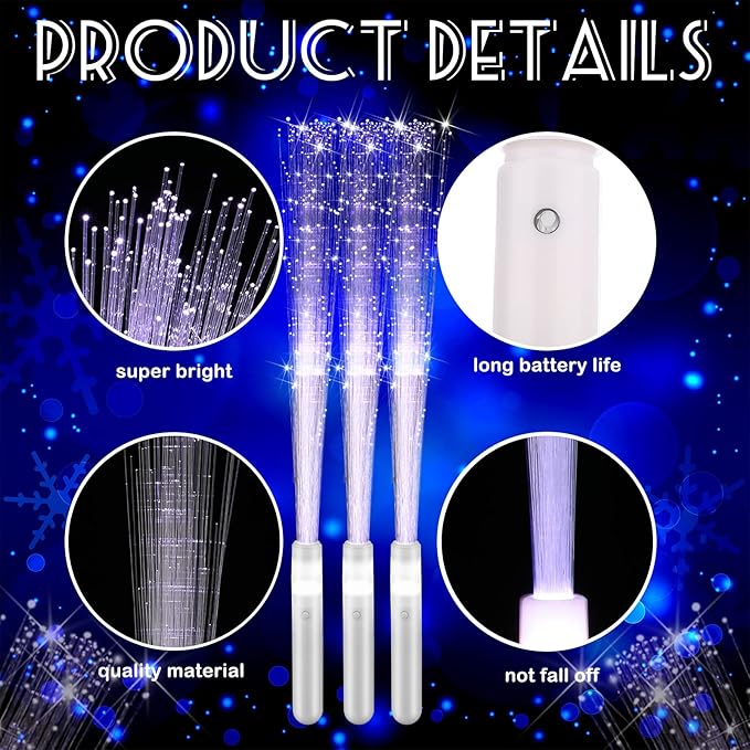 200 Pieces Fiber Optic Wand Bulk 13.8 Inch White Glow Stick Wedding Fiber Optic Stick with 3 Light Modes LED Light up Wand Flashing for Bridal Shower Glow in The Dark Party Favors