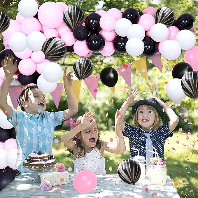 Balloons Black and Pink, 60 Packs 12 Inch Pink Black White Latex Balloon with Agate Balloon Silver Confetti Balloons for Girls Birthday Baby Shower Halloween Party