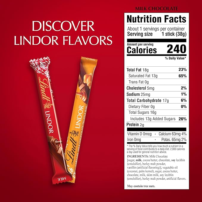 Lindt LINDOR Milk Chocolate Truffle Bar, Chocolate Candy Bar with Smooth Center, 1.3 oz. (24 Pack)