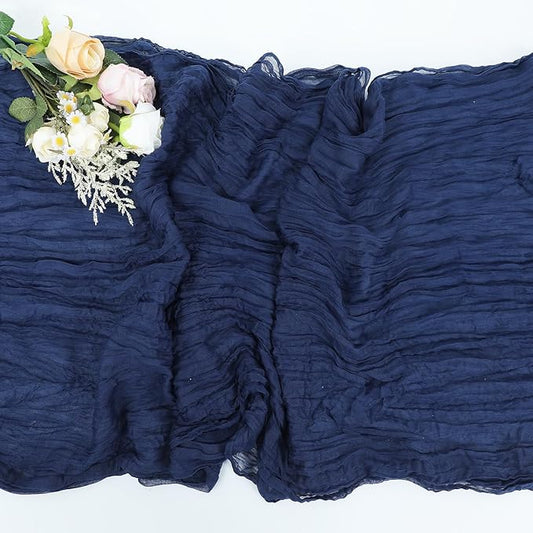 8 Pack Cheesecloth Table Runner Rustic Sheer Boho Gauze 35 x 120 Inch Centerpiece Cheese Cloth for Bridal Baby Shower Summer Spring Decorations Navy Blue