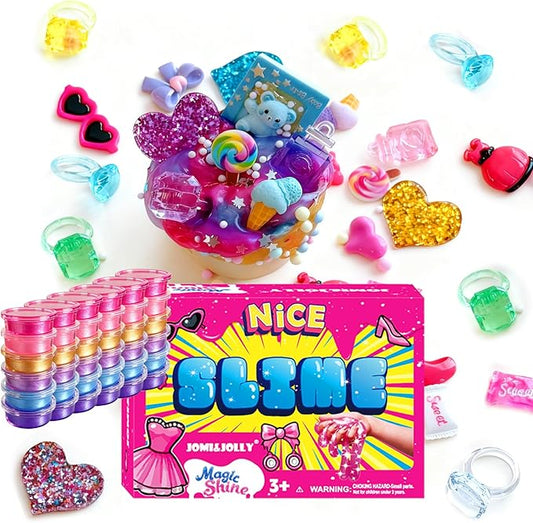 36 Pack Slime Kit for Girls Ages 4-12 | Bulk Non-Toxic Super Stretchy DIY Clear Slime with Glitter, Foam Beads, Charms & Accessories | Advent Calendar, Stocking Stuffers, Party Favors & Birthday Gifts