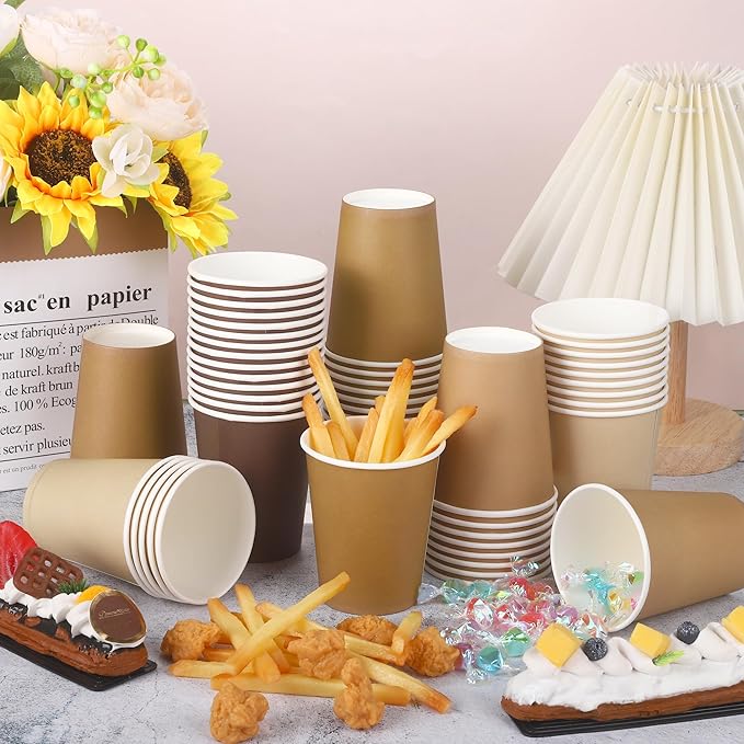 URATOT 60 Pieces 9 Ounce Brown Paper Cups Gradient Color Disposable Coffee Cups Party Cups Beverage Drinking Cups for Party, DIY and Holiday Party Supplies