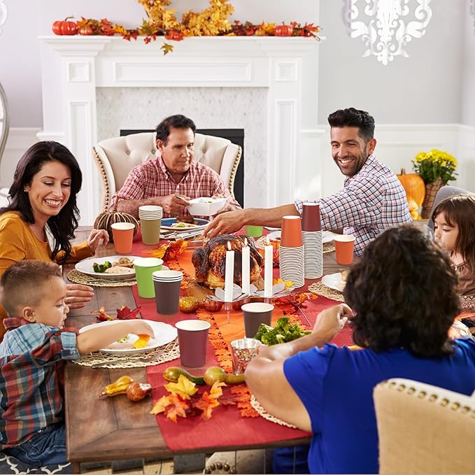 URATOT 60 Pieces 9 Ounce Disposable Paper Cups Autumn Color Party Cups Thanksgiving Fall Drinking Cups for Party, DIY, and Holiday, 5 Colors