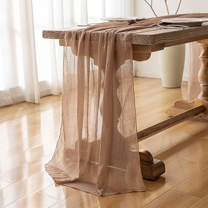 Cheesecloth Table Runner Nude Gauze Rustic Boho Coffee Cheese Cloth 120 Inch 10 FT for Wedding Baby Shower Bridal Shower Birthday Party Long Sheer Farmhouse Home Decorations