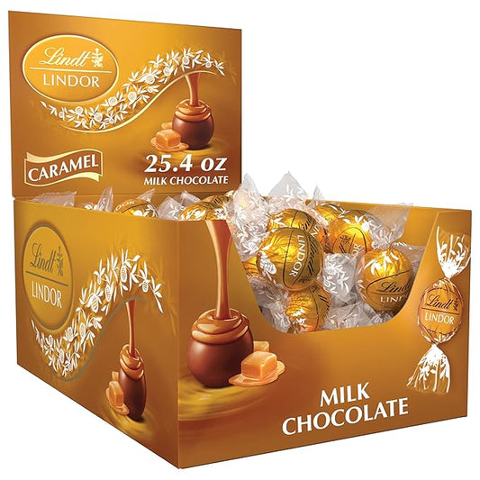 Lindt LINDOR Caramel Milk Chocolate Candy Truffles, Milk Chocolate Candy with Smooth, Melting Truffle Center, 25.4 oz., 60 Count
