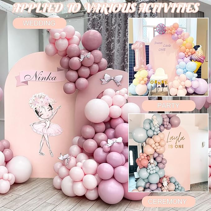 Metal Arch Stand and Cover Set,1 Light Pink Spandex Fitted Backdrop with 1 Gold Wedding Arched Stand Frame for Parties Birthday Baby Shower Bridal Banquet Decoration (7.2FT)