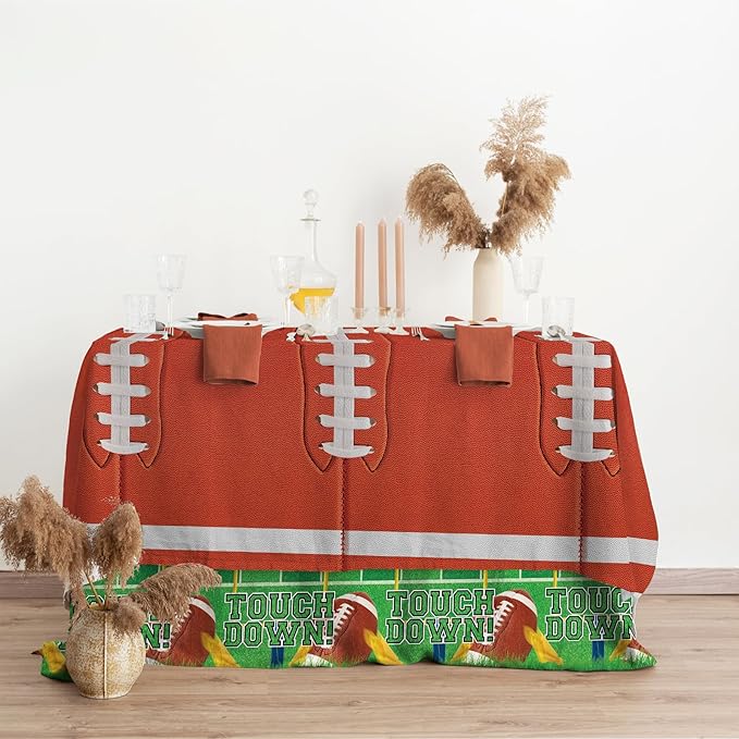 Gatherfun 2-Pack Football Decorations – Touchdown Tablecloth Set, 54x108 Disposable Plastic Covers for Game Party, Birthday Party & Football-Themed Favors