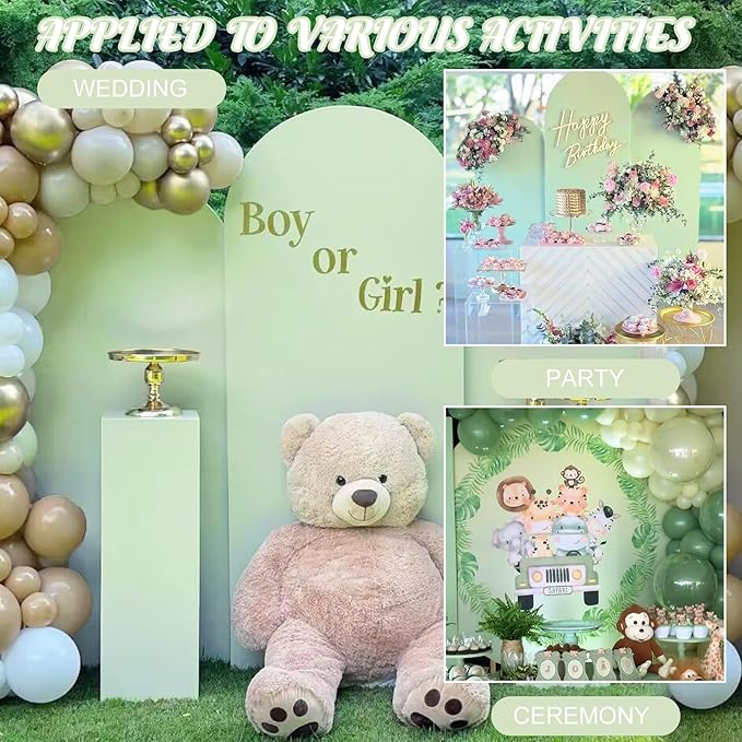 Metal Arch Stand and Cover Set,1 Sage Green Spandex Fitted Backdrop with 1 Gold Wedding Arched Stand Frame for Parties Birthday Baby Shower Bridal Banquet Decoration (4FT)