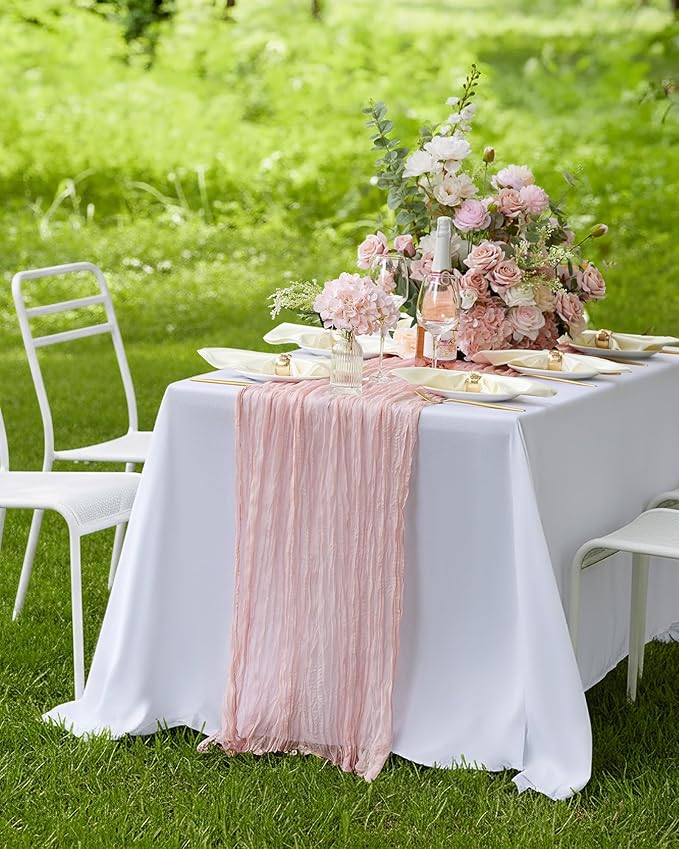 Pureegg 2-Pack Cheese Cloths Table Runner, 120'' Boho Table Cloth Decorations for Party, Baby Shower, Wedding and Farmhouse, Fabric Room Decor, Dusty Pink