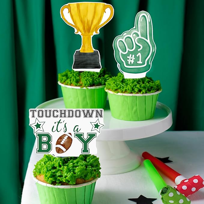 Football Baby Shower Cupcake Toppers Football Themed Oh Baby Party Supplies 48Pcs Touch Down Cake Decorations It's A Boy Cupcake Picks for Sport Welcome Baby Boy Party Decor