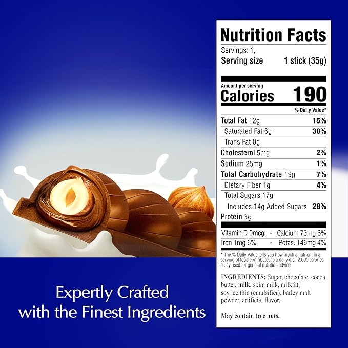 Lindt CLASSIC RECIPE Whole Hazelnut Milk Chocolate Stick, Milk Chocolate Candy with Whole Hazelnuts, 1.2 oz.