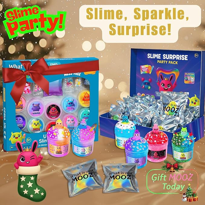Ultimate Slime Kit–10 Pack Cloud Dough, Crunchy, Butter & Jelly Mini Slimes, Non-Sticky & Scented, Kawaii Mix-Ins & Blind-Bag Charm, Sensory Party Favors & ASMR Gifts for Girls & Boys Ages 5–12, MOOZ