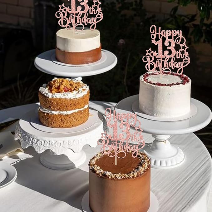 1 PCS Happy 13th Birthday Cake Topper Glitter Cheers to 13 Years Birthday Cake Pick Hello 13 Fabulous Cake Decoration for Happy 13th Birthday Anniversary Party Decorations Supplies Rose Gold