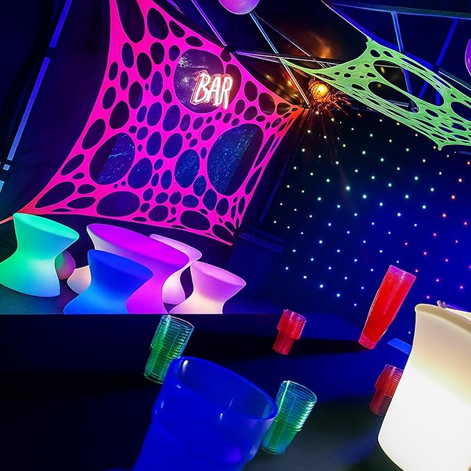 Mesh Party Decoration Background Cloth 9.5ft x 7ft Black Light Party Decoration Spandex Lycra Mesh with Eyelets for Installation (Neon Pink, 9.5ft x 7ft)