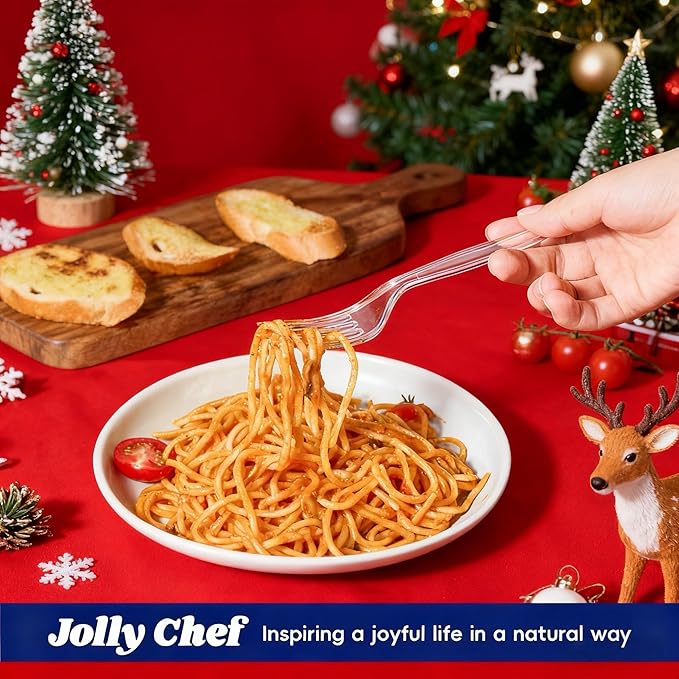 JOLLY CHEF [300 Count] Clear Plastic Forks,Heavy Duty Disposable Forks Plastic Utensils Perfect for Home, School, Party, Restaurant, Christmas or Daily use