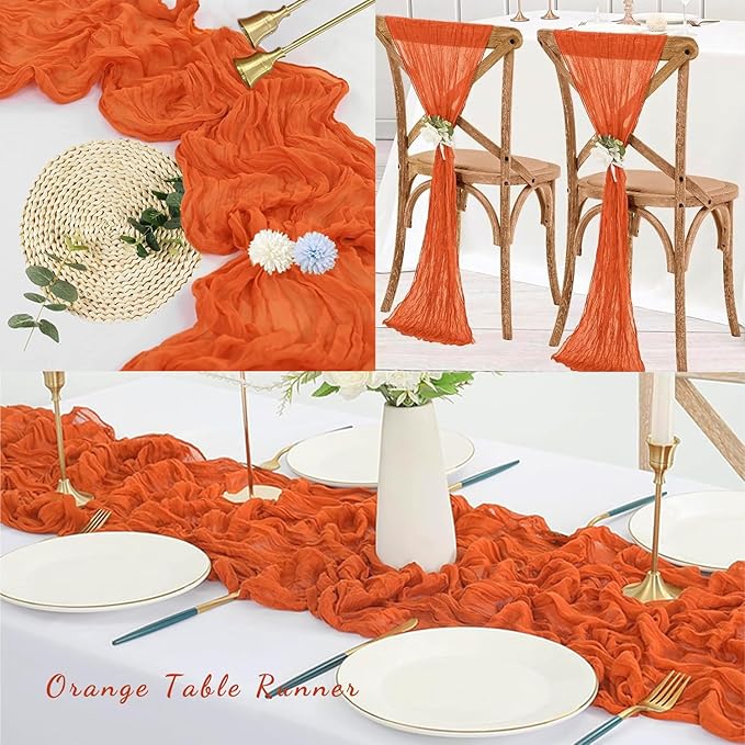 Orange Cheesecloth Table Runner 20 Pack 10FT Boho Fabric Rustic Cheese Cloth Table Runner for Wedding 20 x 120 Inch Long Bridal Shower Baby Shower Gauze Sheer Birthday Party Table Decorations