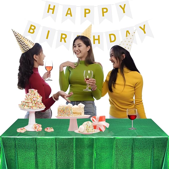 BRAVESHINE Green Table Cloth Disposable Table Covers - Plastic Rectangle Tablecloth for Christmas/New Years/St Patricks Day/Hawaiian/Luau/Dinosaur/Jungle-Theme Party Decorations - 2 Set 108x54In