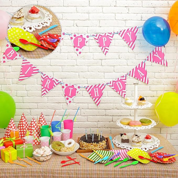 180Pcs Rainbow Red Orange Yellow Green Blue Purple Plastic Silverware Heavy Duty Disposable Flatware Cutlery Set Includes Forks Spoons Knives for Rainbow-Themed Birthday Halloween Pride Party