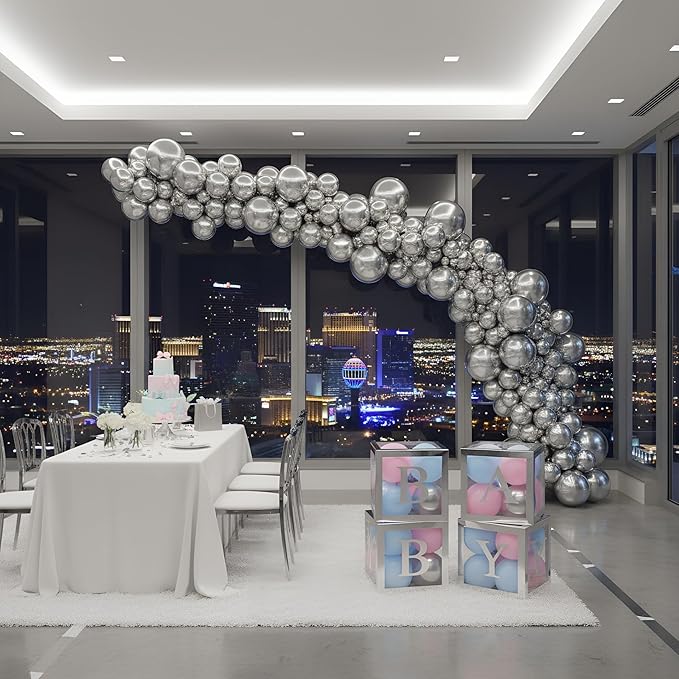 Balloon Garland Arch Kit – 146 Pcs Metallic Silver Balloons for Baby Shower, Birthday, Gender Reveal, Wedding Party – DIY Kit by Vellax™