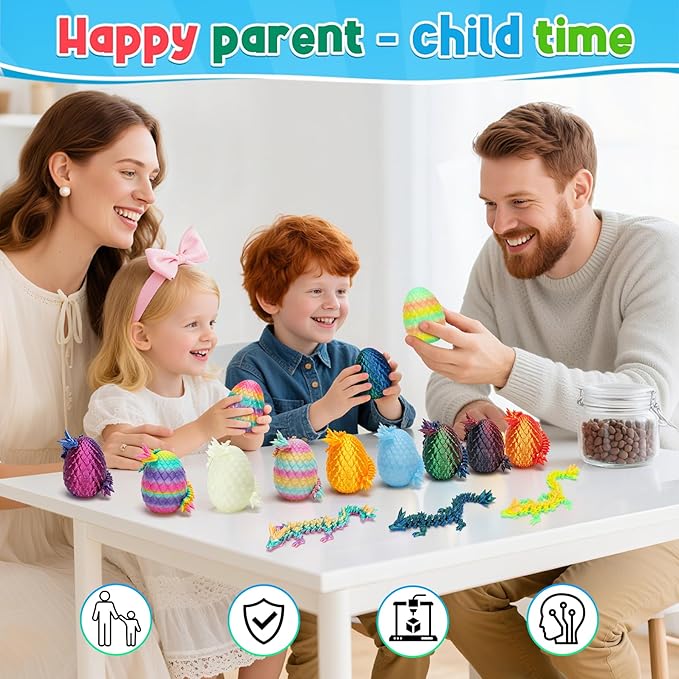 12PCS 3D Printed Dragon Eggs with Dragon Inside, Small Stocking Stuffers for Kids, 3D Printed Animals Dinosaur Eggs Fidget Toys for Teens, Fun Christmas Decorations Gifts for Girls Boys Party Favors