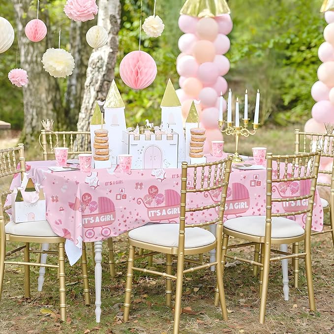 Gatherfun Baby Girl Shower Party Supplies: 2-Pack It’s A Girl Decorations,Disposable Plastic Tablecloth, Ideal Table Cover for Baby Shower Decorations Girl