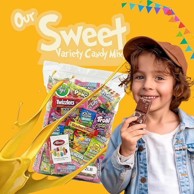 AGIF Sweet Variety Candy Mix 2 Pounds – Assorted Fruity, Sour & Chewy Treats – Individually Wrapped Candy Mix for Parties, Christmas, and Sharing