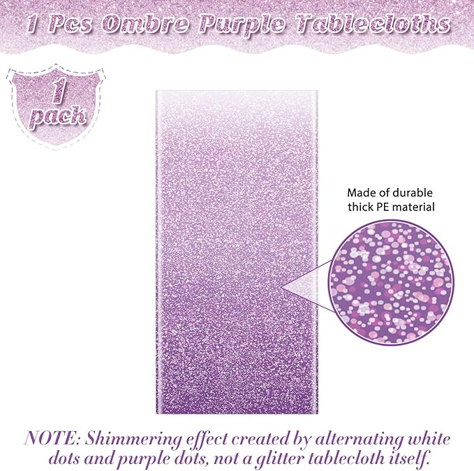 1 Pack Ombre Purple Plastic Tablecloth for Parties, Gradient Pastel Purple Disposable Tablecloths for Rectangle Tables, Sprinkle Table Cover for Wedding Birthday Anniversary Party, 54 x 108Inch