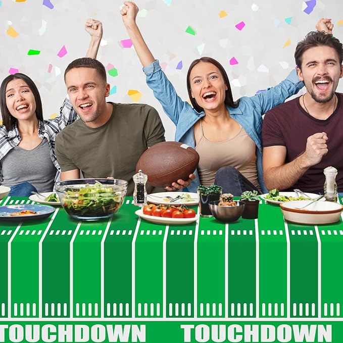 Gatherfun Football Party Decorations Disposable Tablecloth Plastic Touchdown Table Cover for Birthday Football Party Games Decoration 54 X 108Inch，2 Pack