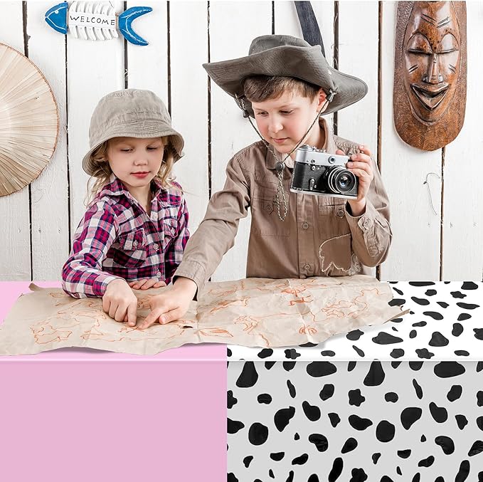 12Pcs Cow Print and Pink White Tablecloth Set, Pink and White Cow Print Table Covers Disposable Plastic Rectangle Tablecloth for Cowgirl Birthday Baby Shower Barnyard Party Decorations, 108*54inch