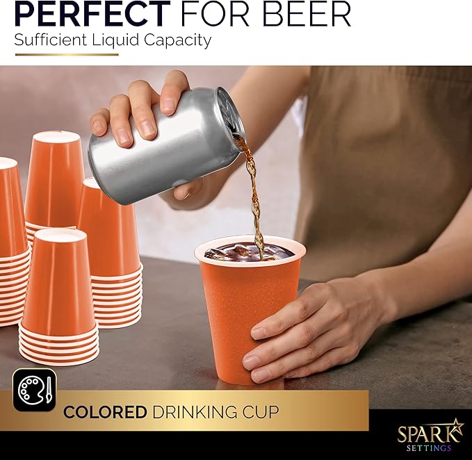 Disposable Paper Cups, 8 oz. Orange Paper Coffee Cups, Strong and Sturdy Coffee Disposable Cups for Party, Wedding, Thanksgiving Day, Christmas, Halloween Hot Cups, Pack of 20