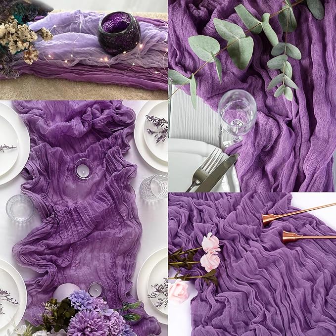 6 Pack Purple Cheesecloth Table Runner 10FT Boho Fabric Rustic Cheese Cloth Table Runner for Wedding Bridal Shower Baby Shower Gauze Sheer Birthday Party Table Decorations 20 x 120 Inch Long