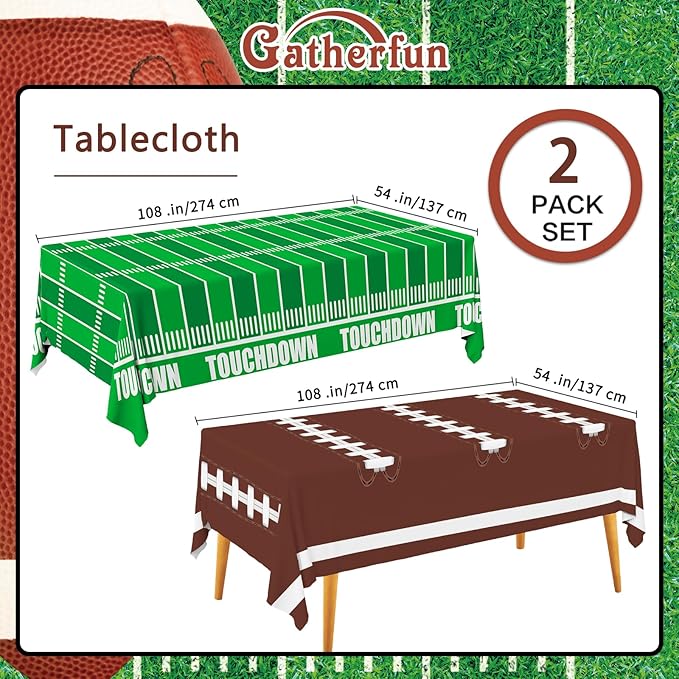 Gatherfun Football Party Decorations Disposable Tablecloth Plastic Touchdown Table Cover for Birthday Football Party Games Decoration 54 X 108Inch，2 Pack