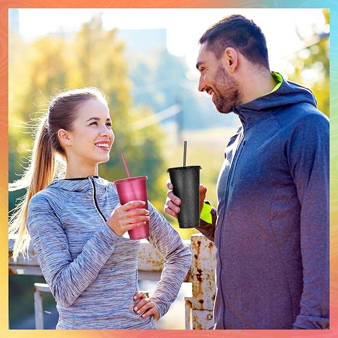 Honeydak 30 Pack Tumbler with Straw and Lid Bulk Cups for Gifts Glitter Plastic Coffee Cups 24-27 oz Reusable Water Bottle Iced Coffee Travel Mug Party Favors for Birthdays Travel (Glitter)