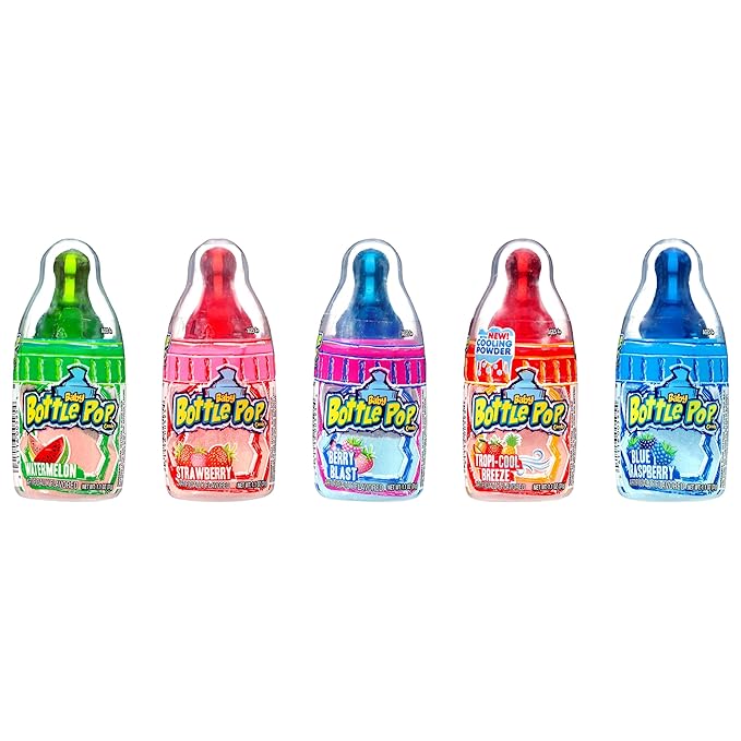 Baby Bottle Pop Christmas Candy Lollipop, 18 Ct Bulk Lollipops w/Dipping Powder in Assorted Fruity Flavors, Full Size, Individually Wrapped Hard Candy For Party Favors, Stocking Stuffers, Kids Gifts