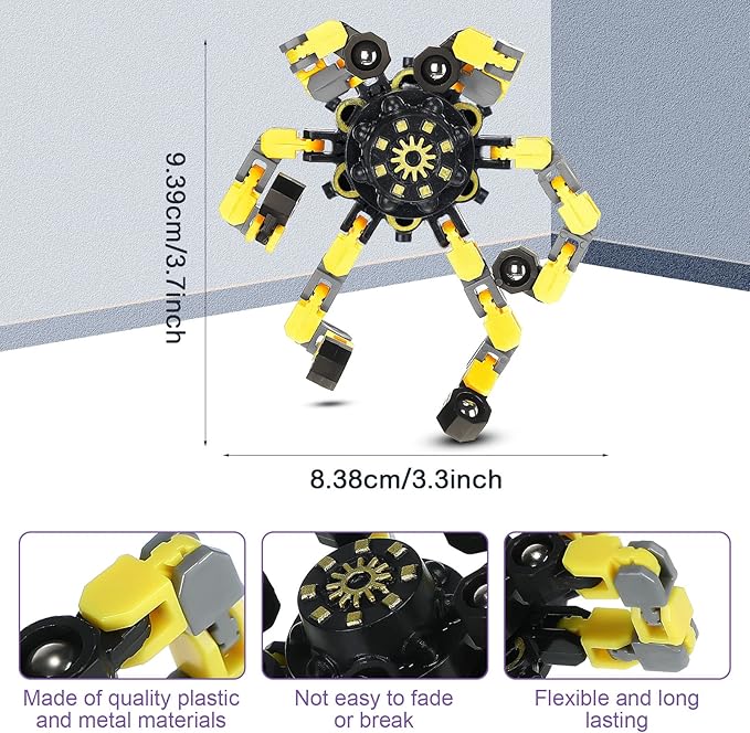 Junkin 100 Pcs Funny Sensory Fidget Toy Bulk Transformable Chain Robot Finger Toys Fidget Spinners Stress Relief Fingertip Gyro Deformable Mechanical Spiral Spinner for Adult Kids ADHD (Classic)