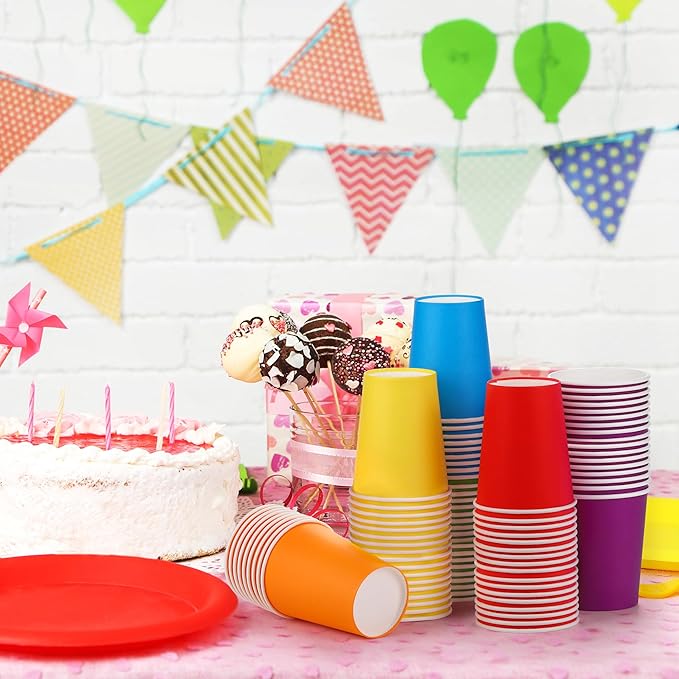 URATOT 120 Pieces 9 Ounce Disposable Paper Cups Rainbow Party Cups Drinking Cups for Party, DIY and Holiday, 6 Colors