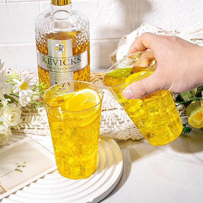 I00000 50 Pack 14 oz Gold Plastic Cups, Disposable Tumblers Gold Glitter Plastic Cups, Disposable Wine Glasses Cocktail Glasses Perfect for Wedding, Mother's Day, Thanksgiving, Christmas Parties