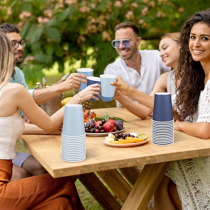 URATOT 60 Pieces 9 Ounce Disposable Paper Cups Gradient Blue Party Cups Drinking Cups for Party, DIY, and Holiday, 4 Colors