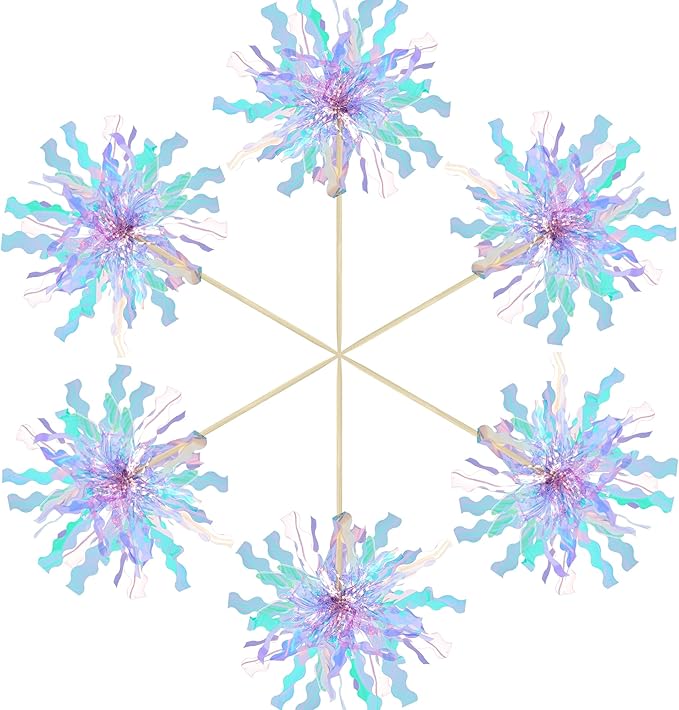 Gyufise 20Pcs Foil Firework Cupcake Toppers Happy Birthday Cake Toppers Sparkle Tinsel Flower Drink Stirrers Cocktail Food Fruit Toothpicks for Valentine's Day Party Supplies Light Blue