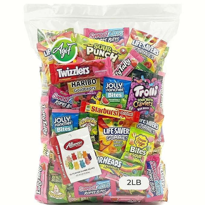 AGIF Sweet Variety Candy Mix 2 Pounds – Assorted Fruity, Sour & Chewy Treats – Individually Wrapped Candy Mix for Parties, Christmas, and Sharing