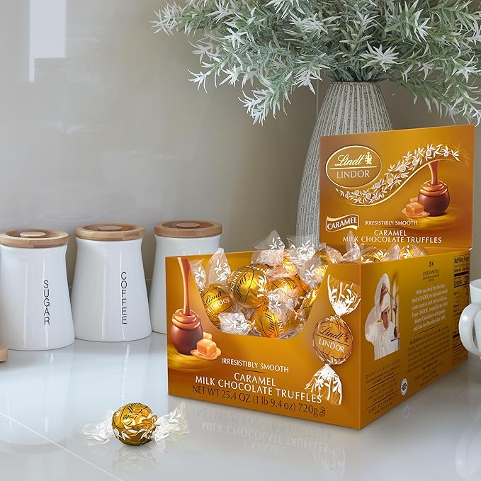 Lindt LINDOR Caramel Milk Chocolate Candy Truffles, Milk Chocolate Candy with Smooth, Melting Truffle Center, 25.4 oz., 60 Count
