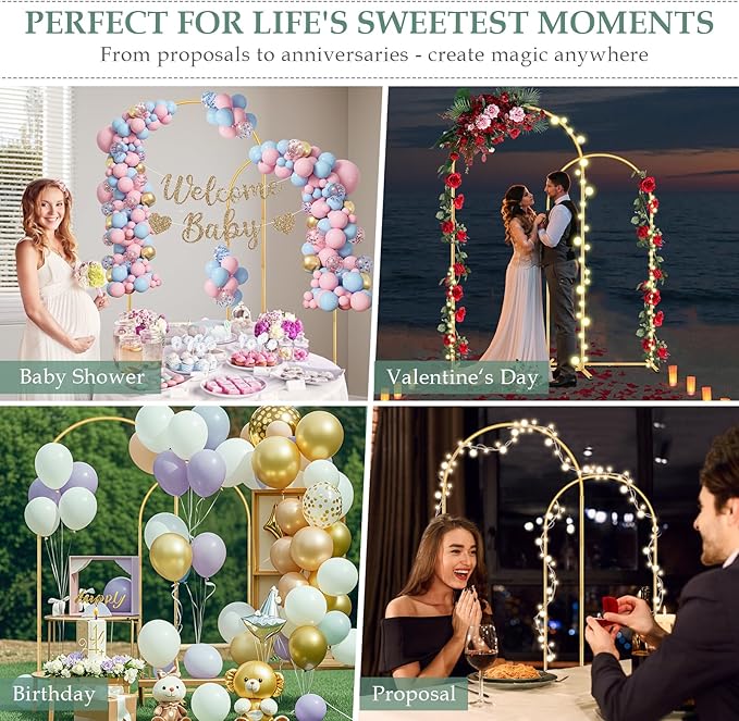 Wedding Arch Backdrop Stand 7.2FT, 6FT Set of 2, Gold Metal Balloon Arch kit Stand for Gender Reveal Ceremony Birthday Anniversary Bridal Graduation Party Event Decoration