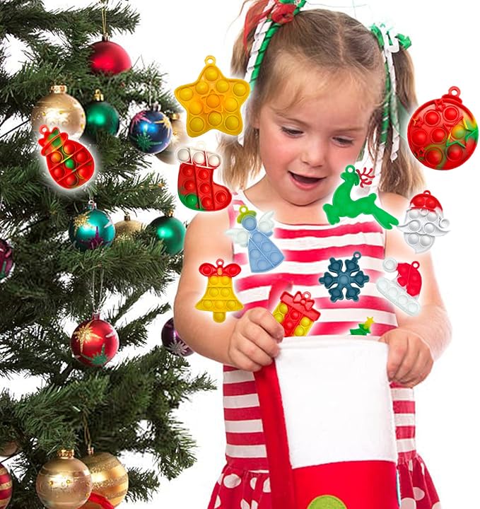 48Pcs Christmas Mini Pop Keychain Fidget Toys, Christmas Day Gifts for Kids Mini Pop Bubble Christmas ,Party Favors Silicone Fidget Keychain Relieve Anxiety Stress Fidget Toy