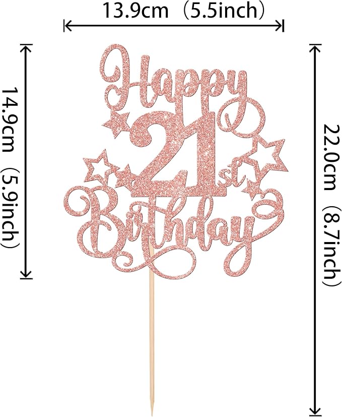 1 PCS Happy 21st Birthday Cake Topper Glitter Cheers to 21 Years Birthday Cake Pick Hello 21 Fabulous Cake Decoration for Happy 21st Birthday Anniversary Party Decorations Supplies Rose Gold