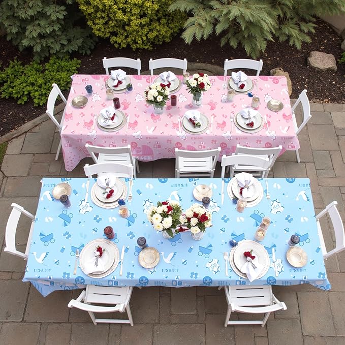 Gatherfun Baby Gender Reveal Party Supplies: 2-Pack Gender Reveal Decorations,Disposable Plastic Tablecloth, Ideal Table Cover for Boy or Girl, Baby Shower Party Decorations