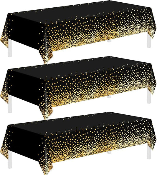 Tablecloths for Rectangle Tables, 3 Pack 54" x 108" Plastic Table Cloth Disposable Table Covers Engagement Party Decorations, Black Gold Dot Tablecloths Disposable Tablecloth for Weddings Buffet Table