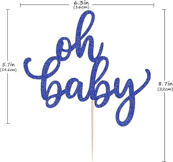 Oh Baby Cake Topper - Glitter Roval Blue Baby Shower Cake Decoration Supplies, for Baby Shower/Gender Reveal Party/Baby Birthday Party Photo Booth Props