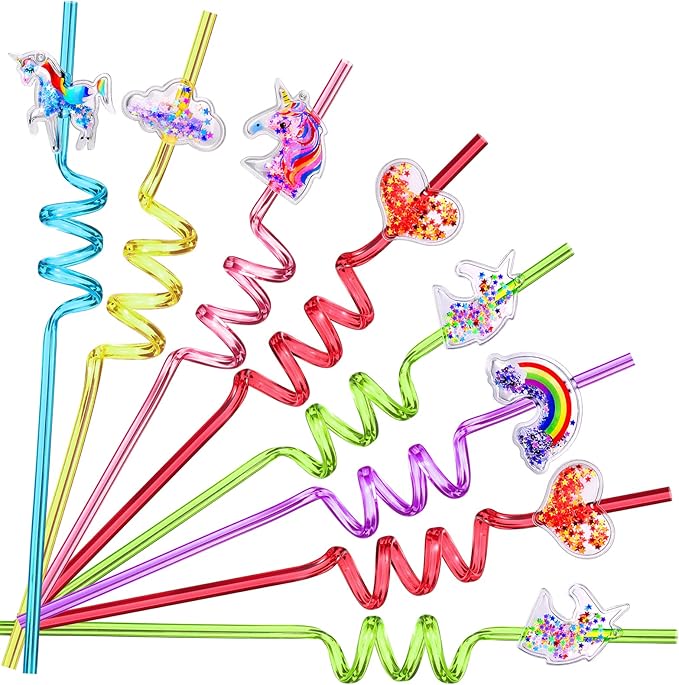 24 Glitter Unicorn Birthday Party Supplies Drinking Straws Unicorn Love Heart Rainbow Cloud Shape Design for Unicorn Party Favors